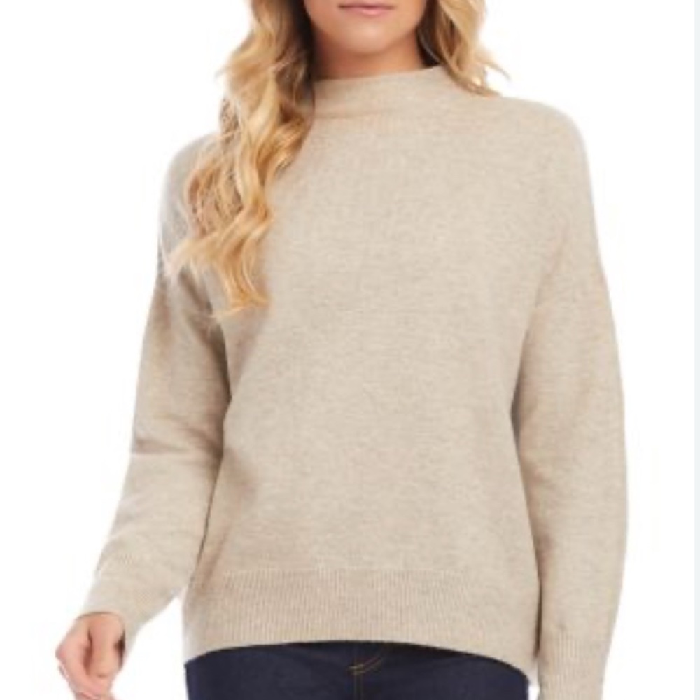New Karen Kane Women's Beige Mock Neck Sweater Relaxed Fit Lux Super Soft Sz S